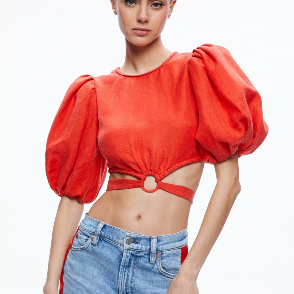 Alice + Olivia Colette Tie Puff Top